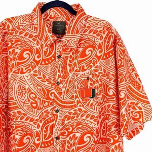 Colosseum Miami Hurricanes Tribal Hawaiian Button Down Mens XXL Orange Game Day
